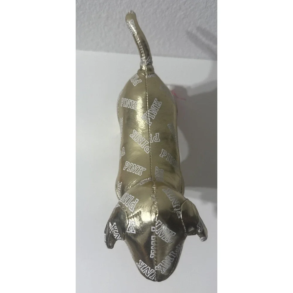 2014 Victoria Secret Plush‎ PINK Dog SHINY Metallic Gold w/ 